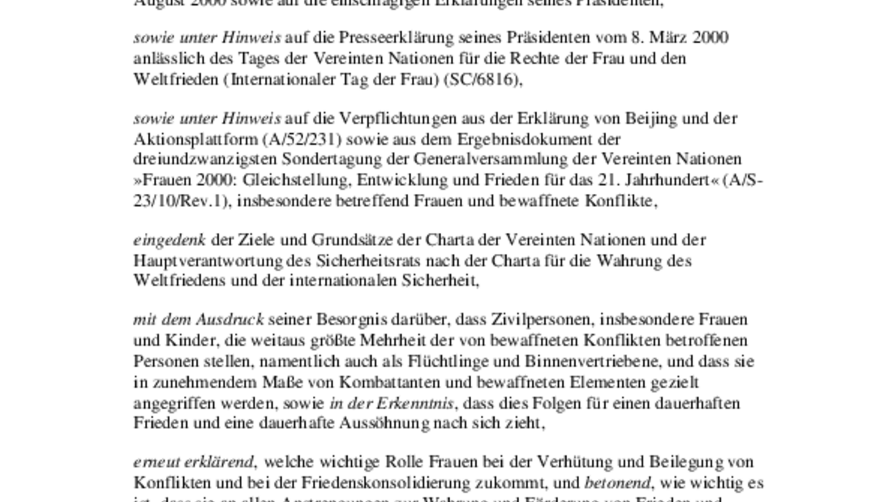 Resolution des UNSicherheitsrats zu Frauen, Frieden und Sicherheit