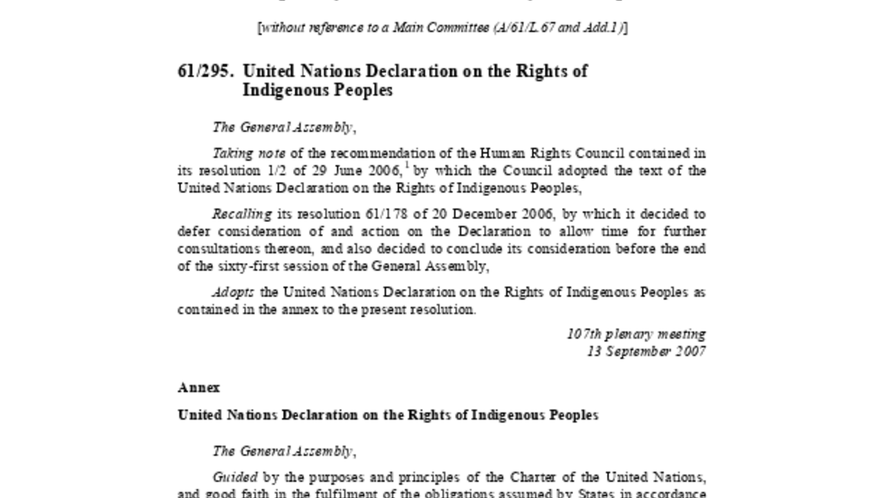 The United Nations Declaration on the Rights of Indigenous